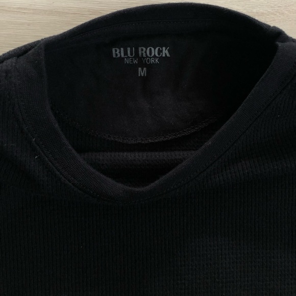 Men’s Blu Rock Black Thermal Waffle Knit T-Shirt Top - Picture 14 of 16
